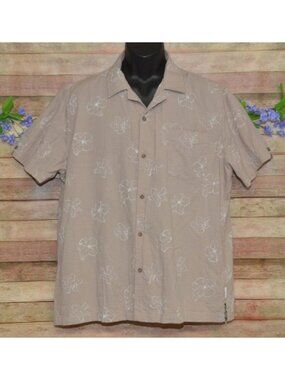 Ben Sherman XL Camp Shirt Twine Hawaiian Floral Button Up Tan‎ White Cotton